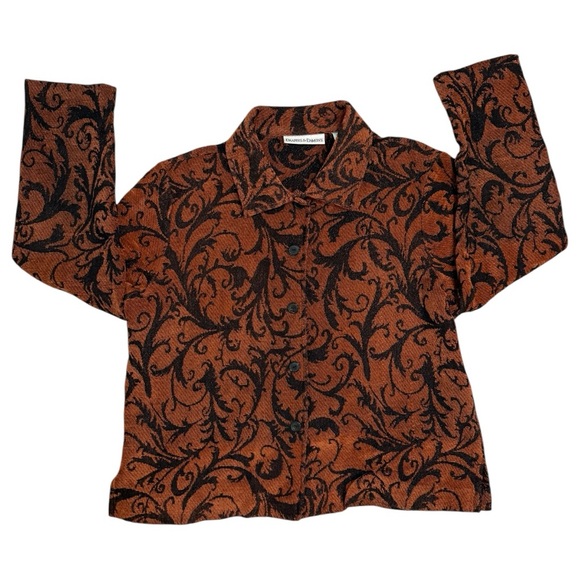 drapers & damons Jackets & Blazers - Vintage Burnt Sienna & Black Swirl Pattern Embrodered Blazer Shacket